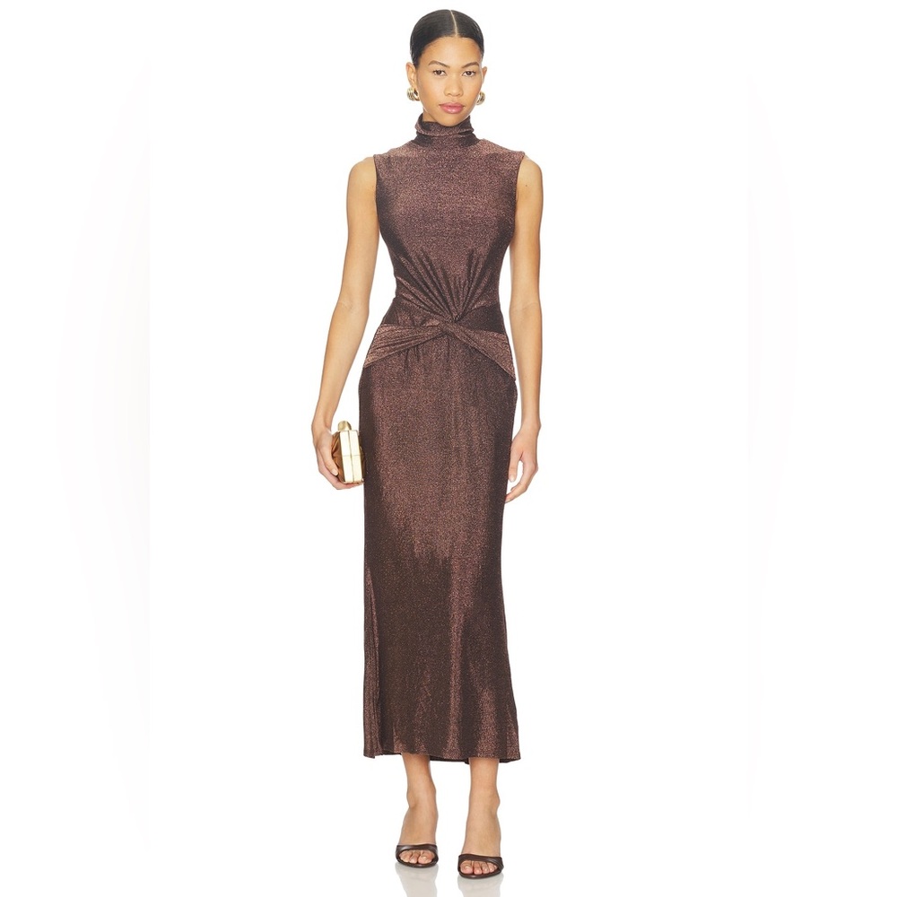 ASTR  the Label Riana Metallic‎ Elegant Brown Sleeveless Dress
